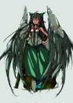  absurdres arm_cannon black_hair bow glowing glowing_eyes hair_bow hand_on_hip highres hips long_hair page red_eyes reiuji_utsuho solo touhou weapon 