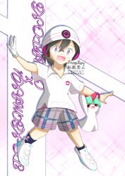  025x3104 1boy absurdres black_hair blue_socks collared_shirt commentary_request cosplay glasses gloves grey_shorts hat hatsune_miku hatsune_miku_(cosplay) headphones highres male_focus max_(pokemon) open_mouth pokemon pokemon_(anime) pokemon_(creature) pokemon_rse_(anime) project_voltage psychic_miku_(project_voltage) psychic_miku_(project_voltage)_(cosplay) ralts red_eyes shirt shoes short_hair short_sleeves shorts single_glove smile socks vocaloid watermark white_gloves white_hat white_shirt white_shoes 
