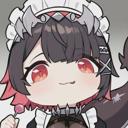 1girl ellen_joe licking lollipop maid shark_girl shark_tail short_hair tongue tongue_out zenless_zone_zero