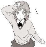  1girl amagami monochrome peg sakurai_rihoko salute school_uniform short_hair solo sweater 