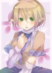  arm_warmers blonde_hair blush bust green_eyes hand_on_own_chest hand_to_chest highres mizuhashi_parsee open_mouth pointy_ears scarf short_hair solo touhou 