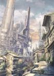  absurdres building city cityscape cloud clouds highres k_kanehira original plant ruins scenery science_fiction sky stairs street tree 