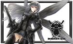  armor bad_id grey_hair hand_on_hip hips long_hair original pixiv_fantasia pixiv_fantasia_5 red_eyes solo weapon wings 