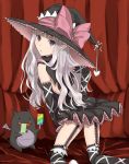  bad_id black_legwear black_thighhighs bow elbow_gloves from_behind garters gloves grey_hair hat kneeling long_hair looking_back melty_(shining_hearts) pointy_ears popsicle purple_eyes shining_(series) shining_hearts skirt thigh-highs thighhighs violet_eyes witch_hat 