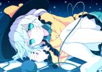  aqua_eyes checkered checkered_floor dise eyeball hat highres komeiji_koishi lying no_mouth no_pupils on_side pantyhose sad silver_hair solo third_eye touhou white_hair white_legwear white_pantyhose 