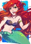  ariel bra disney female happy lingerie little_mermaid long_hair mermaid monster_girl pixiv red_hair redhead scales smile solo the_little_mermaid underwater underwear 