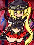  alternate_costume blonde_hair fang fangs flandre_scarlet goggles goggles_on_head gun hat heart long_hair machine_gun mg42 midriff navel okiraku_nikku okirakunikku open_mouth side_ponytail skirt solo striped striped_legwear striped_thighhighs the_embodiment_of_scarlet_devil thigh-highs thighhighs touhou very_long_hair weapon zettai_ryouiki 