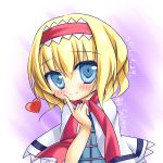  alice_margatroid blonde_hair blue_eyes blush bust capelet finger_to_mouth hairband heart highres short_hair silver15 solo touhou 