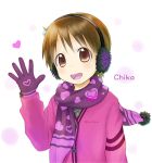  brown_hair child earmuffs gloves gotou_hisashi heart ichigo_mashimaro itou_chika scarf short_hair smile waving 