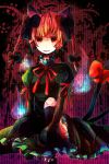  animal_ears braid cat_ears cat_tail dress fang ghost hitodama hiyualice kaenbyou_rin multiple_tails red_eyes red_hair solo tail touhou twin_braids twintails 