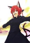 :d animal_ears braid cat_ears cat_tail extra_ears kaenbyou_rin lefthand looking_at_viewer open_mouth outstretched_arms red_eyes red_hair redhead short_hair smile solo spread_arms tail touhou 