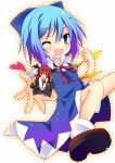  :&lt; :d ;d bad_id bat_wings blue_eyes blue_hair bow chibi cirno gradient_hair hair_bow head_wings heart ichihina in_palm koakuma long_hair minigirl multicolored_hair multiple_girls necktie no_wings open_mouth red_eyes red_hair redhead short_hair smile the_embodiment_of_scarlet_devil touhou very_long_hair vest wings wink 