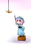  absurdres banana blush box chibi food food_awe fruit hat highres japanese_clothes kay-u pink_hair red_eyes rope saigyouji_yuyuko short_hair solo stick touhou 