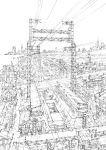  city cityscape highres k_kanehira lineart monochrome original scenery science_fiction street train_station 