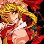  :q blonde_hair blood face flandre_scarlet licking lowres ochiai_mayumi short_hair solo the_embodiment_of_scarlet_devil tongue touhou tsui_ai wink 