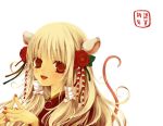  bad_id blonde_hair flower hair_flower hair_ornament mouse_ears original red_eyes solo tsukino_omame 