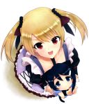  bad_id blonde_hair cat_ears chibi dress idolmaster idolmaster_dearly_stars ikkyuu_(yzkw) looking_up minigirl mizutani_eri red_eyes short_hair suzuki_ayane twintails 