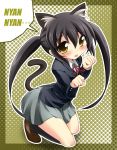  black_hair cat_ears cat_pose geogeo k-on! long_hair nakano_azusa paw_pose school_uniform tail twintails yellow_eyes 