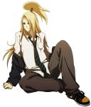  akatsuki_(naruto) alternate_costume blonde_hair contemporary deidara long_hair male naruto noro_(king) ponytail sitting solo 