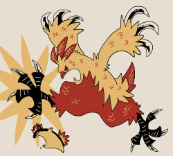  arms_up beak claws combusken fire grey_background inkoinko7 no_humans pokemon pokemon_(creature) pokemon_focus red_eyes simple_background talons typhlosion 