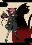  absurdres animal_ears braid cat_ears cat_tail high_heels highres kaenbyou_rin kaenbyou_rin_(cat) mary_janes naginami nail_polish pantyhose red_eyes red_hair redhead shoes solo standing tail touhou twin_braids 