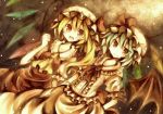  bad_id blonde_hair blue_hair clenched_hand copics dutch_angle fist flandre_scarlet hat hat_ribbon marker_(medium) multiple_girls no_nose red_eyes remilia_scarlet ribbon sepia short_hair siblings sisters touhou traditional_media wings wiriam07 