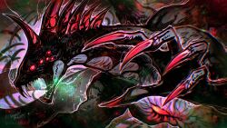  claws commentary english_commentary engrish_commentary extra_eyes fangs final_fantasy final_fantasy_xiv from_side highres leki_ixion lindwurm_(ff) looking_at_viewer monster monster_focus open_mouth red_claws red_eyes sharp_teeth solo teeth watermark 