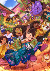  6+boys 6+girls absolutely_everyone absurdres accordion agustin_madrigal alma_madrigal antonio_madrigal bow brother_and_sister brothers bruno_madrigal camilo_madrigal character_request chip_(disney) colombian_clothes commentary_request company_connection cousins daisy_duck dale_(disney) disney dolores_madrigal donald_duck dress encanto everyone felix_madrigal furry furry_female furry_male glasses goofy hair_bow highres instrument isabela_madrigal jaguar julieta_madrigal luisa_madrigal mickey_mouse mickey_mouse_&amp;_friends mirabel_madrigal mouse_boy multiple_boys multiple_girls one_eye_closed pepa_madrigal siblings sisters takatmaorange tile_floor tiles 