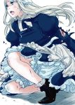  axis_powers_hetalia bad_id belarus_(hetalia) bloomers blue_dress blue_eyes dress no_legwear one_knee petticoat silver_hair squatting 