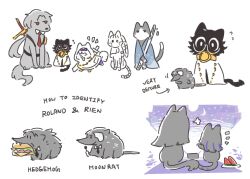  4boys 6+girls albina_(project_moon) android animalization araya_(project_moon) black_necktie bow burger cat chain commentary crescent_moon detached_collar dog english_commentary english_text food fruit full_moon glasses hair_bow hedgehog heterochromia highres holding holding_spork hood hoodie kira_(project_moon) library_of_ruina limbus_company lucio_(project_moon) moon multiple_boys multiple_girls necktie pomeranian_(dog) project_moon purple_bow red_eyes red_necktie ren_(project_moon) rien_(project_moon) robe roland_(project_moon) ryoshu_(project_moon) shashasha simple_background sora_(project_moon) spork star_(sky) sword watermelon watermelon_slice weapon white_background white_hoodie 