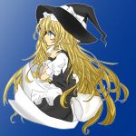  blonde_hair blue_eyes hat highres kirisame_marisa long_hair profile simple_background solo touhou very_long_hair witch witch_hat wrcabc wrist_cuffs wristband 
