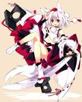  animal_ears detached_sleeves geta hat inubashiri_momiji midriff navel red_eyes shirokitsune short_hair silver_hair single_shoe skirt solo sword tabi tail tengu-geta tokin_hat touhou weapon white_hair wolf_ears wolf_tail 