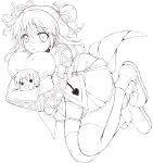  cheria_barnes doll doll_hug hair_ribbon kurimomo lineart monochrome plush ribbon simple_background skirt solo tales_of_(series) tales_of_graces thigh-highs thighhighs twintails zettai_ryouiki 