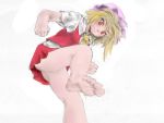  bad_id barefoot face feet flandre_scarlet from_below hat lezt perspective pov_feet slit_pupils soles solo the_embodiment_of_scarlet_devil toes touhou 