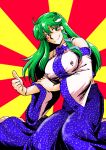 absurdres azuki_osamitsu detached_sleeves frog green_eyes green_hair hair_ornament highres kochiya_sanae large_breasts long_hair long_skirt skirt snake solo touhou