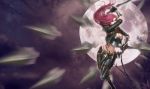  breasts cleavage katarina_(league_of_legends) katarina_du_couteau kunai league_of_legends midriff official_art slender tattoo weapon 