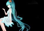  aqua_eyes aqua_hair black hatsune_miku pumpkin sitting twintails very_long_hair vocaloid white_dress 