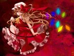  adult ascot blonde_hair fang flandre_scarlet imknp laevatein long_hair red red_eyes solo the_embodiment_of_scarlet_devil touhou very_long_hair wings 