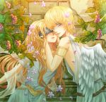  1girl angel_wings armband blindfold blonde_hair blue_eyes couple cupid food fruit grape grapes greek hands_on_another's_face hands_on_face original psyche rosehearts wings 