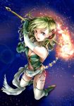  breasts cleavage elbow_gloves final_fantasy final_fantasy_iv fire gloves green_hair highres rydia staff thigh-highs thighhighs time-flies 