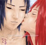  black_hair closed_eyes glasses karin_(naruto) kiss naruto realistic red_hair regi-chan short_hair uchiha_sasuke 