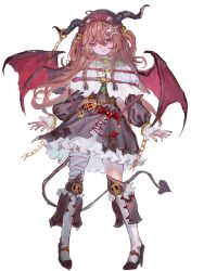  1girl absurdres bandaged_leg bandages black_dress black_horns black_nails black_shoes black_tail black_veil brown_hair closed_mouth commentary demon_girl demon_horns demon_tail demon_wings dress english_commentary evil_neuro-sama fang full_body hair_between_eyes hair_ornament hairband high_heels highres horns long_hair long_sleeves nail_polish red_eyes red_wings shoes simple_background skin_fang socks solo standing star_(symbol) star_hair_ornament tail two_side_up vedal_ai veil virtual_youtuber white_background white_socks wings yngxx1895996 