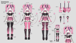  1girl black_gloves black_shirt black_thighhighs closed_mouth demon_girl demon_horns demon_tail english_commentary epebe fingerless_gloves gloves gradient_gloves gradient_thighhighs highres horns ironmouse ironmouse_(pink_rock) looking_at_viewer medium_hair multicolored_hair official_alternate_costume official_alternate_hairstyle official_art pink_hair purple_streaks purple_thighhighs shirt smile solo streaked_hair striped_clothes striped_thighhighs tail thigh-highs two_side_up violet_eyes virtual_youtuber vshojo 