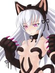  alternate_costume animal_ears cat_ears cat_tail claws cosplay felicia felicia_(cosplay) hairband itou_yuuji long_hair navel pink_eyes rozen_maiden silver_hair solo suigintou tail vampire_(game) 