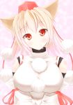  absurdres animal_ears bare_shoulders breasts bust detached_sleeves hat head_tilt highres inubashiri_momiji large_breasts red_eyes shinoshinosp short_hair silver_hair smile solo tokin_hat touhou white_hair wolf_ears 