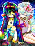  1girl closed_eyes colorful couple eyes_closed flower goggles hair_flower hair_ornament jewelry nia_teppelin simon sitting ss_kankon tegaki tengen_toppa_gurren-lagann tengen_toppa_gurren_lagann young 