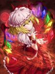  blonde_hair flandre_scarlet grin highres looking_up magic_circle mishia red_eyes smile solo the_embodiment_of_scarlet_devil touhou wings 