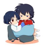  black_eyes black_hair book braid brown_eyes chibi chinese_clothes lap_bed long_hair pigtail ponytail ranma_1/2 saotome_ranma school_uniform short_hair single_braid tangzhuang tendou_akane youri19 