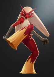  absurdres blaziken blue_eyes claws colored_sclera commentary_request fighting_stance full_body furry highres katahane3 leg_lift looking_at_viewer pokemon pokemon_(creature) pokemon_focus red_fur solo standing standing_on_one_leg toned yellow_sclera 