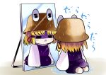  =_= blonde_hair chibi hat highres mirror moriya_suwako reflection solo touhou turn_pale yume_shokunin 
